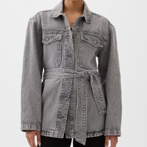 Gap Grey Wash Belted Denim Shirt Jacket - Picture 1 of 4